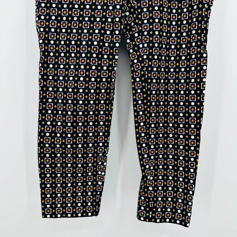 J. Crew Size 6 Navy Blue Geometric Printed Side Zip Winnie Capri Pants